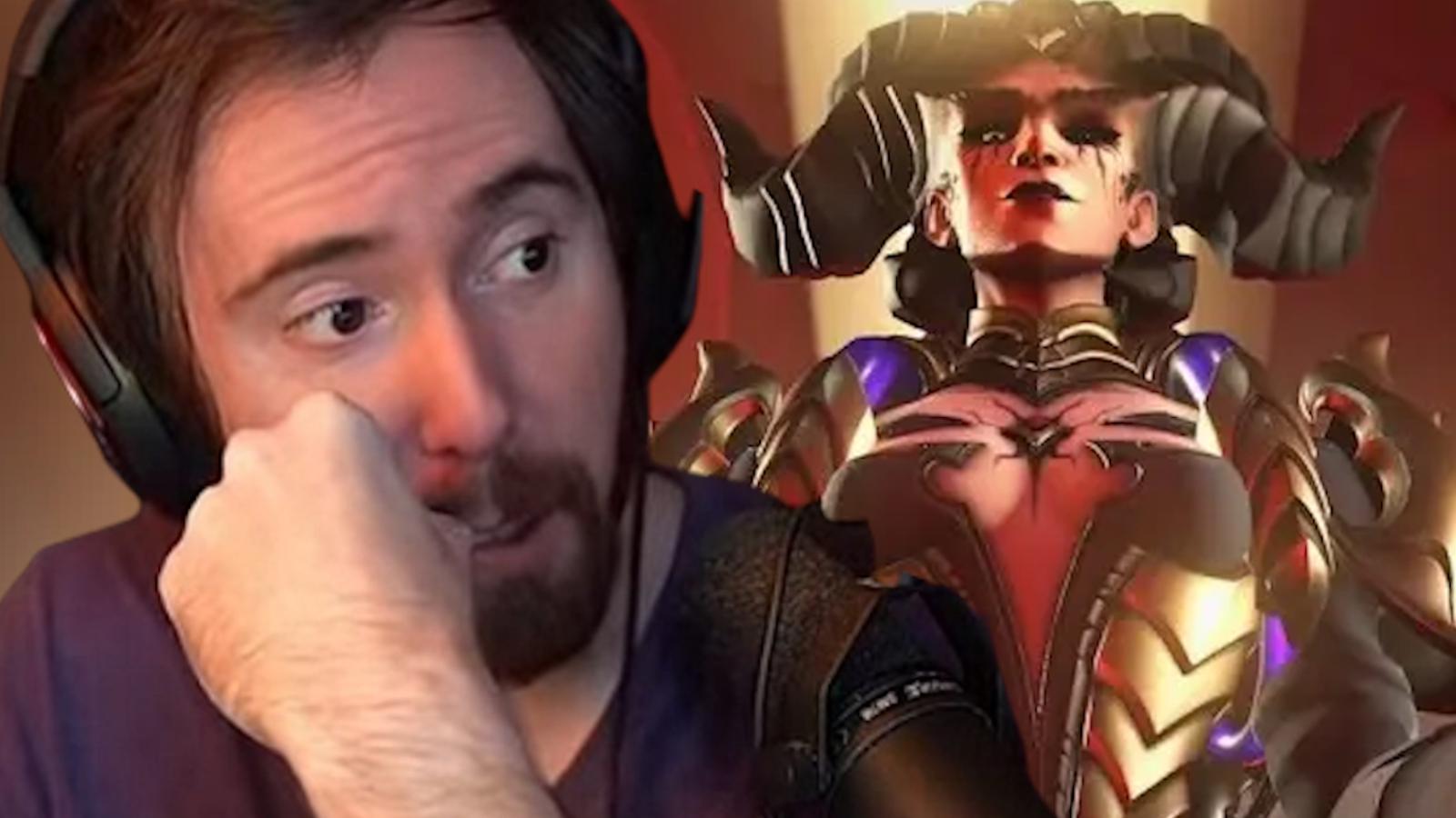 asmongold next to overwatch 2 lillith moira skin