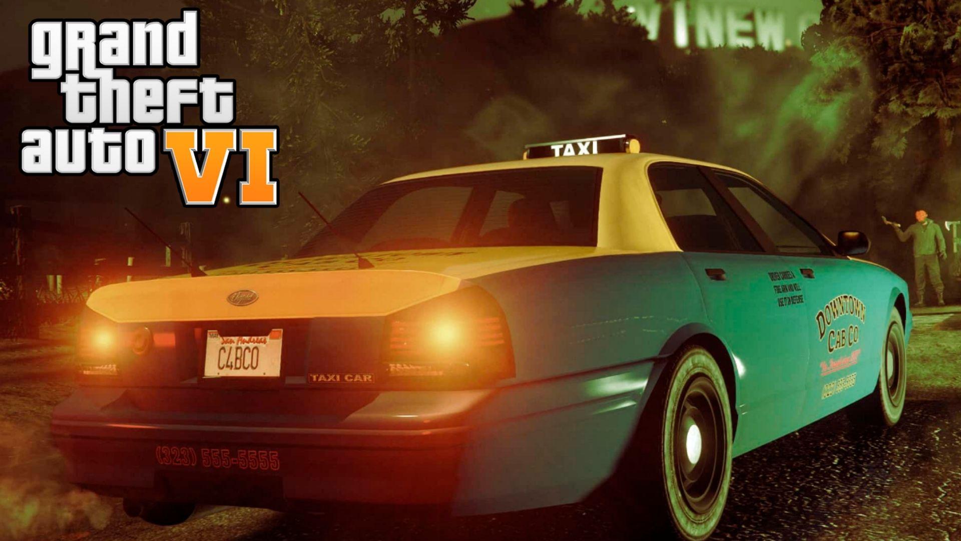 GTA online taxi surronded by zombies and monsters with GTA 6 logo
