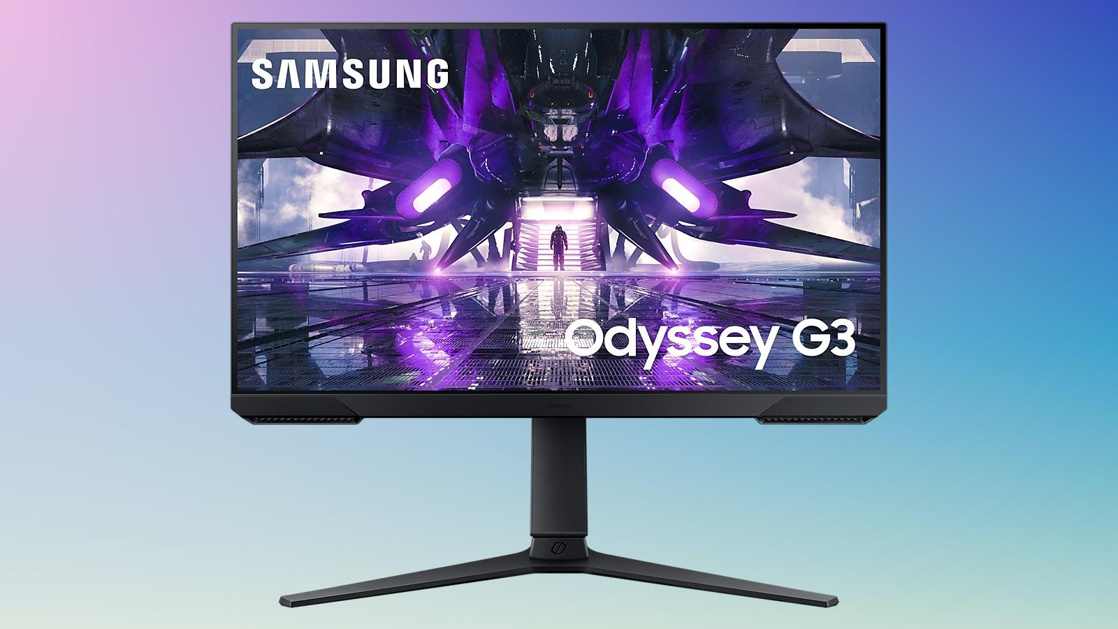 Samsung Odyssey G3 gaming monitor on blue background