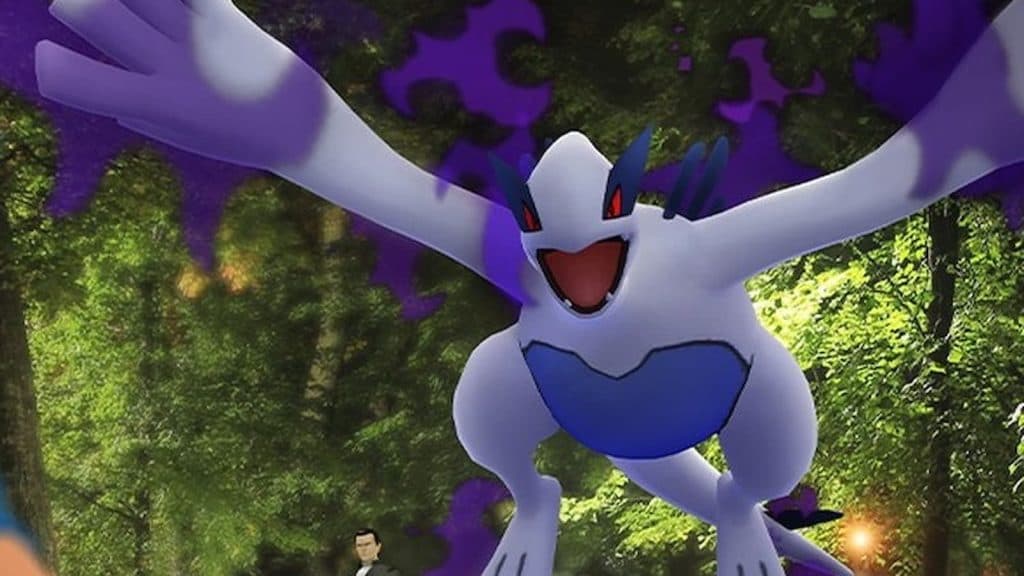Shadow Lugia from Pokemon Go battling a trainer
