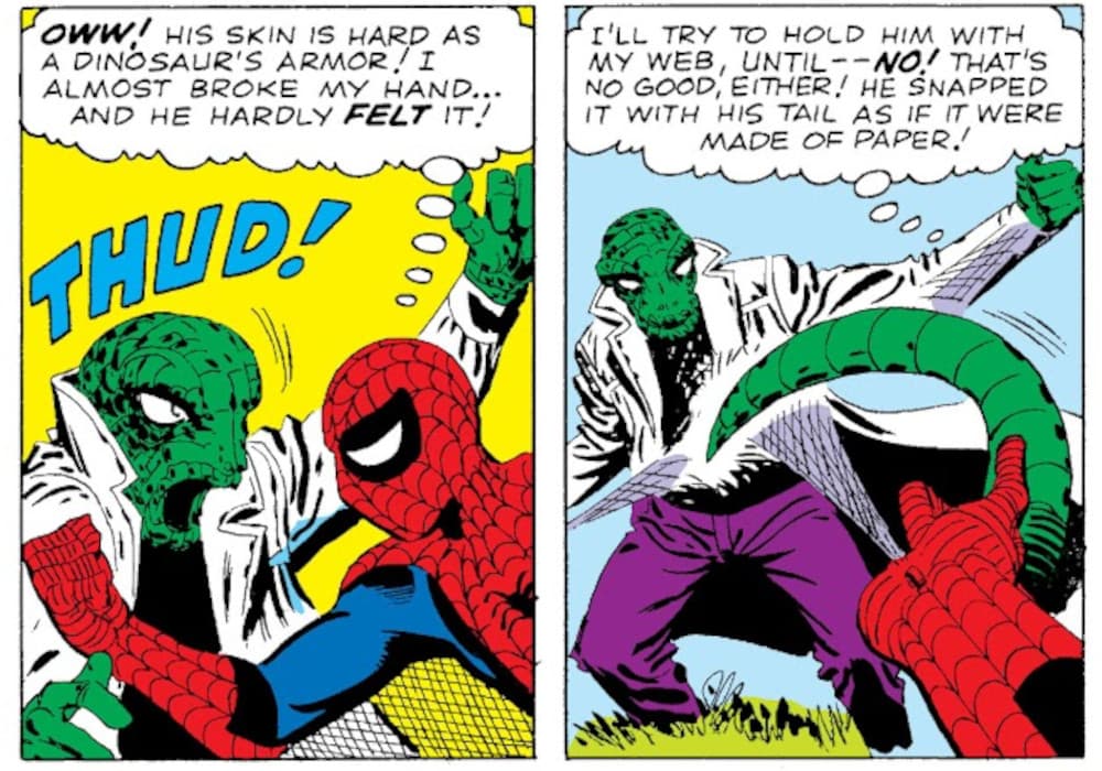 Spider-Man hurts himself punching The Lizard