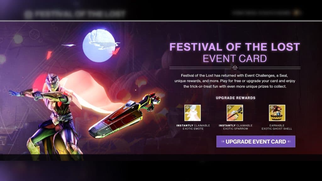 Festival of the Lost 2023 Event Card interface in Destiny 2.