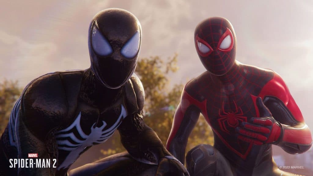 An image of Peter Parker and Miles Morales in Marvel's Spider-Man 2.