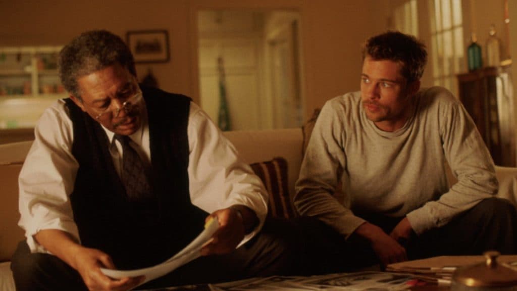 Morgan Freeman and Brad Pitt in Seven