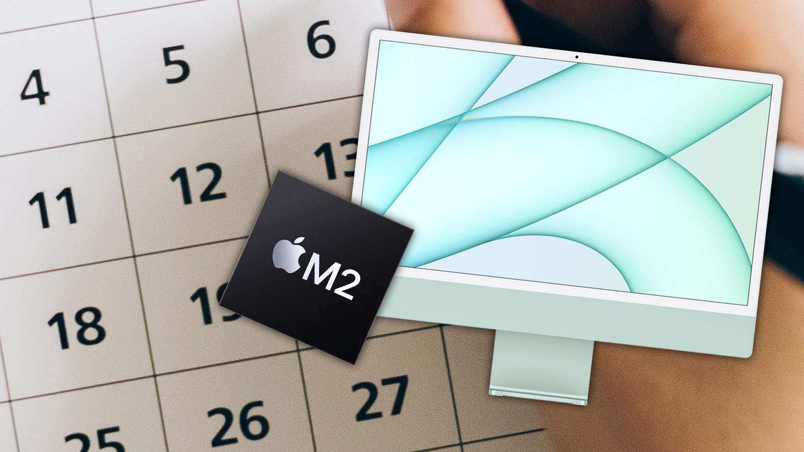 apple imac with m2 logo and calendar behind