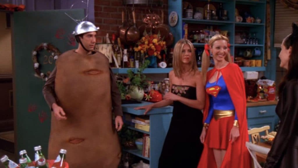 The cast of Friends in Halloween costumes