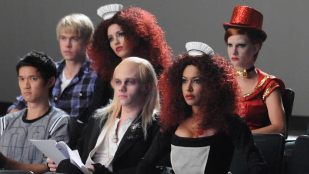 The cast of Glee dressed up as Rocky Horror Picture Show characters