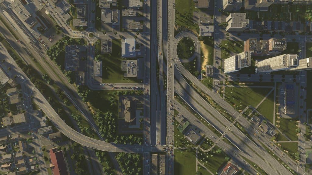 A vast road network in Cities Skylines 2