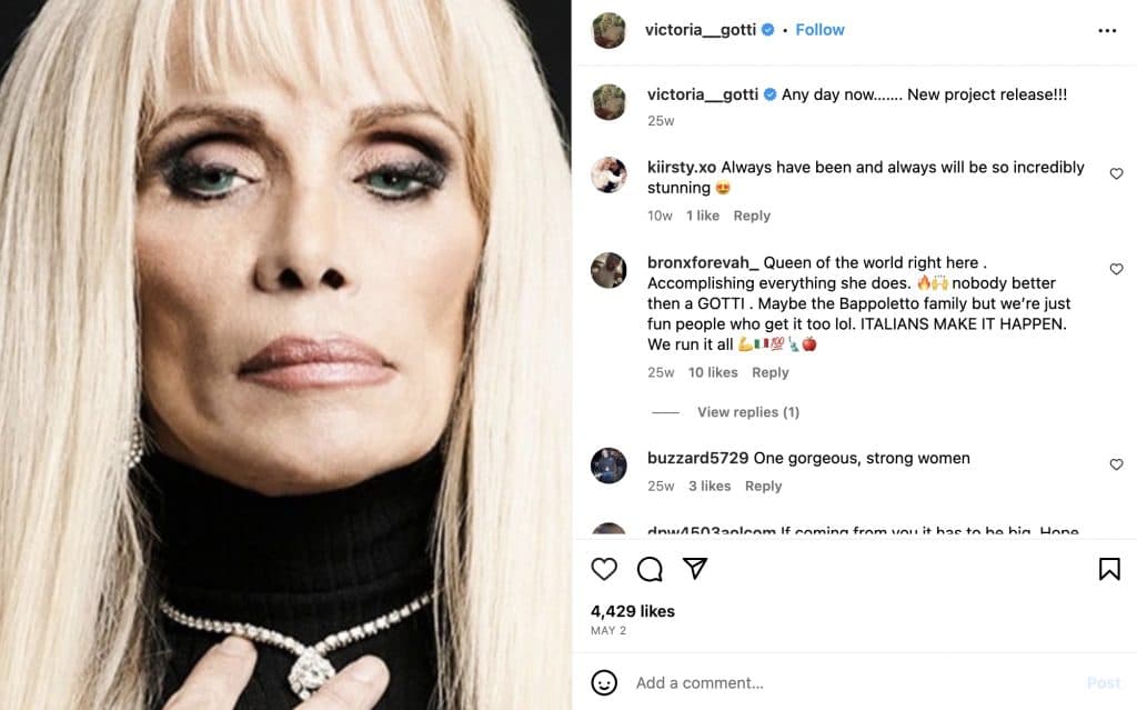 Instagram post from John Gotti's daughter Victoria Gotti