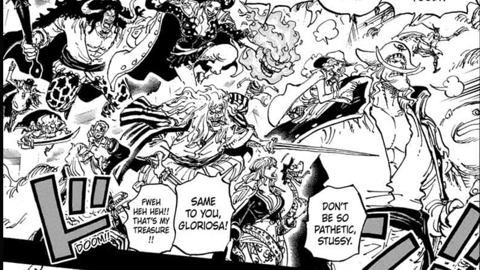 A One Piece panel featuring all Rocks Pirates members