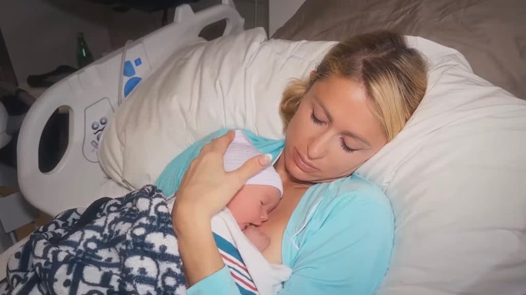 Paris Hilton and her newborn son Phoenix after a surrogacy birth.