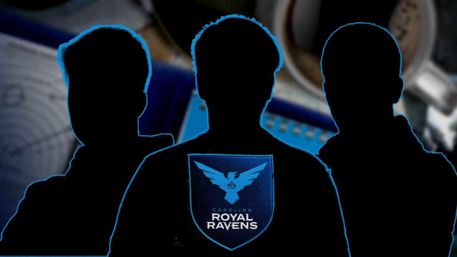 Three COD pro silhouettes with Carolina Royal Ravens logo in middle