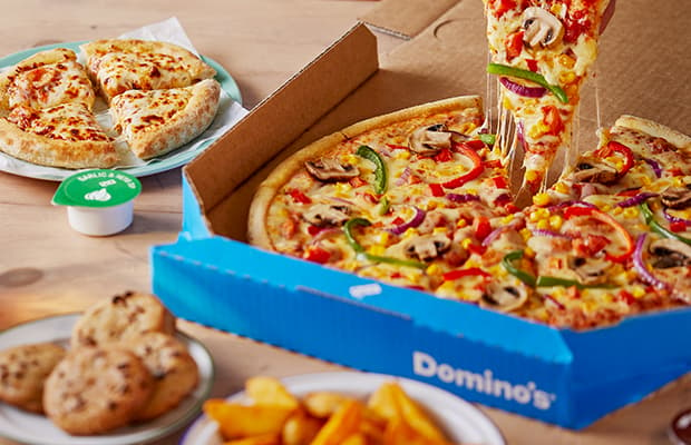 An image of Dominos pizza inside a box