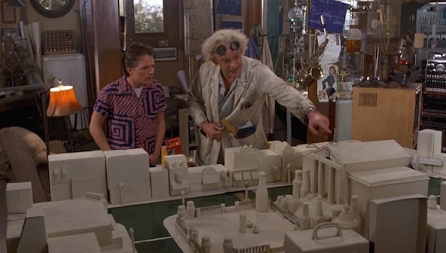 Doc Brown shows off his model in Back to the Future.