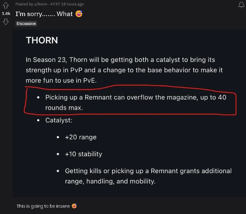 Destiny 2 players talkingly highly about the upcoming Thorn Buffs in Season 23.