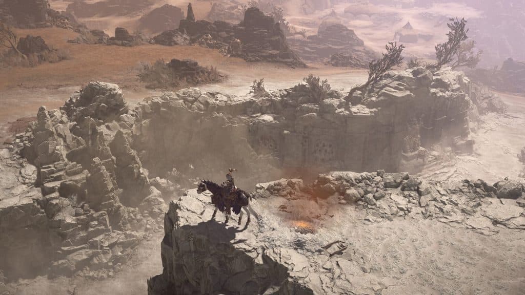 A player stands above a canyon in Diablo 4 (Living Steel story)
