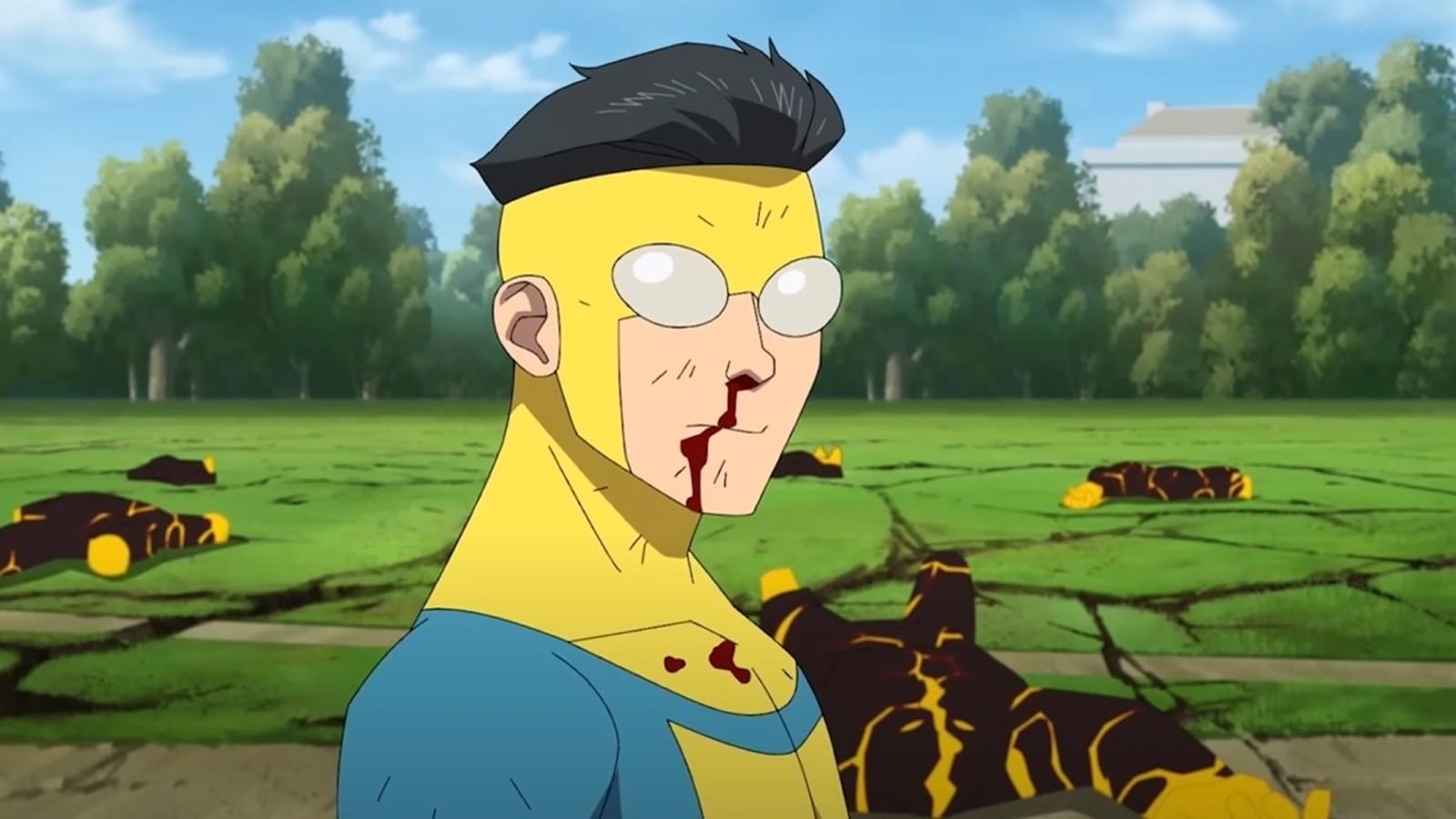 Mark Grayson with a bloody nose in Invincible.