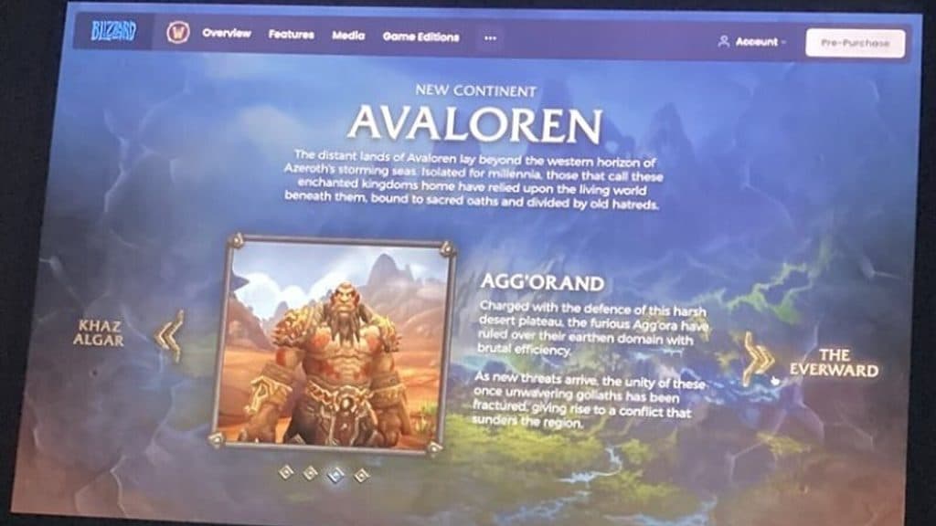 A leaked photo of the storefront for the new WoW expansion