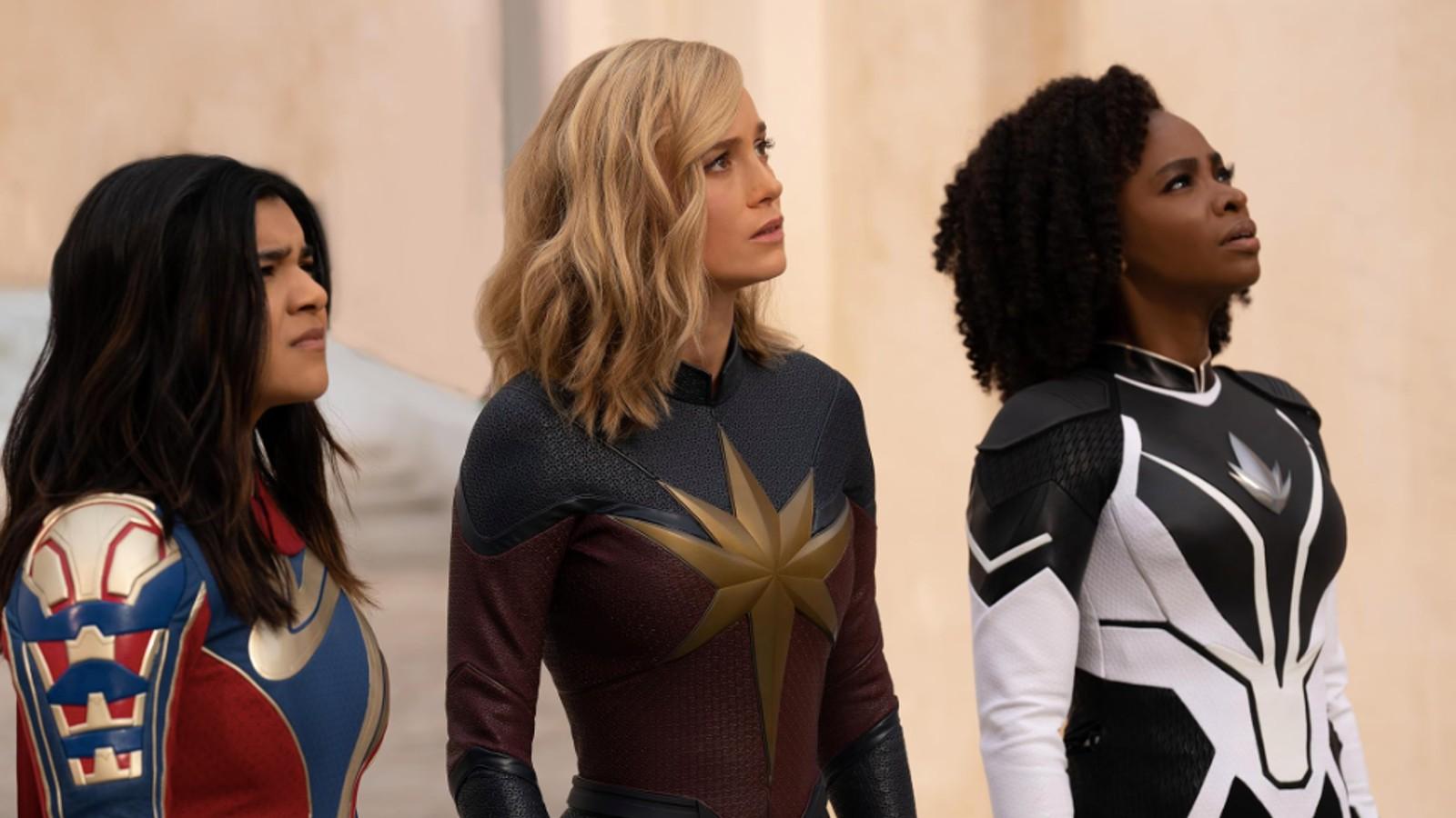 Brie Larson, Iman Vellani, and Teyonah Parris in The Marvels