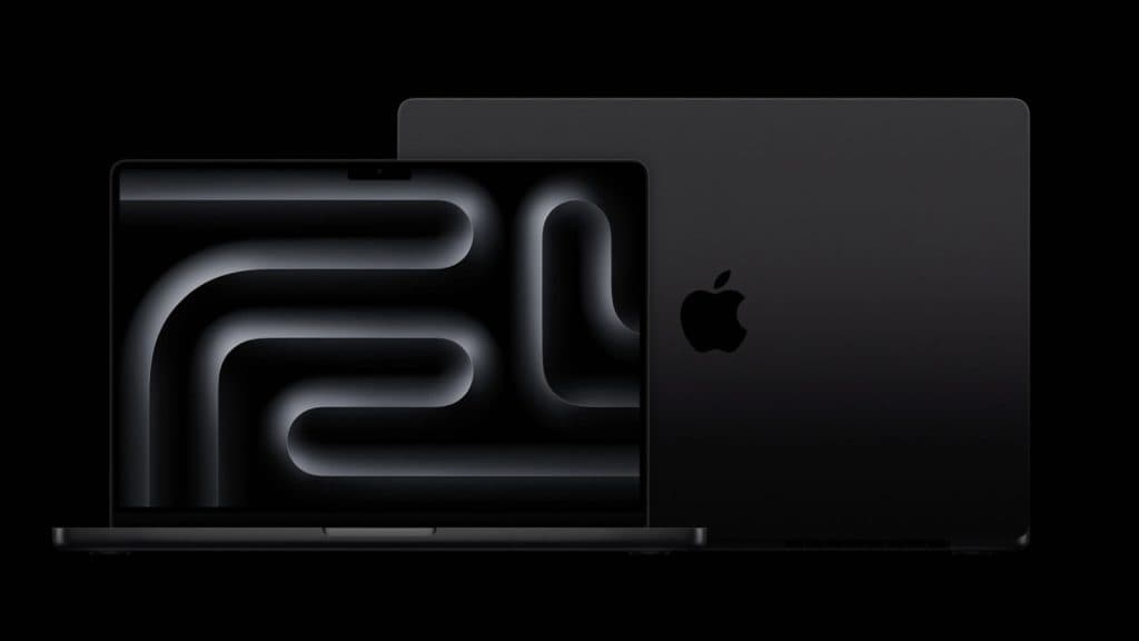 Apple MacBook Pro M3 laptops against a black background