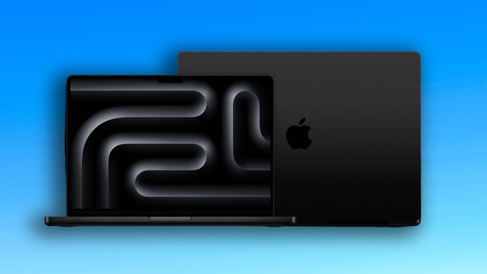 Apple MacBook Pro M3 laptops against a blue background