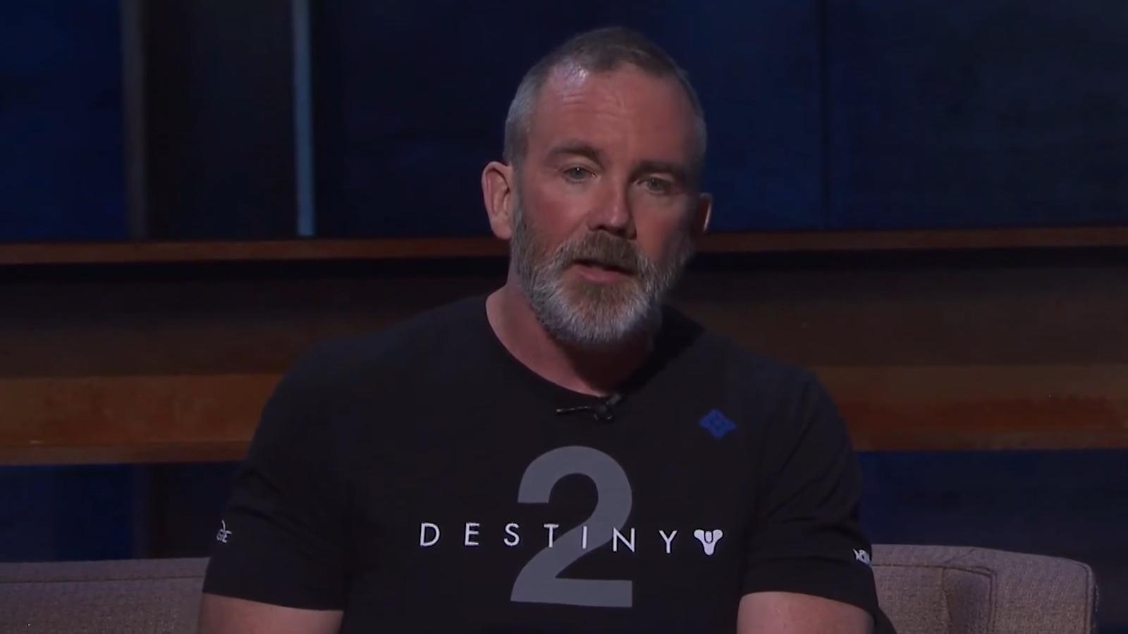Bungie CEO Pete Parsons showing off new Destiny 2 Exotic weapon during E3 2017.