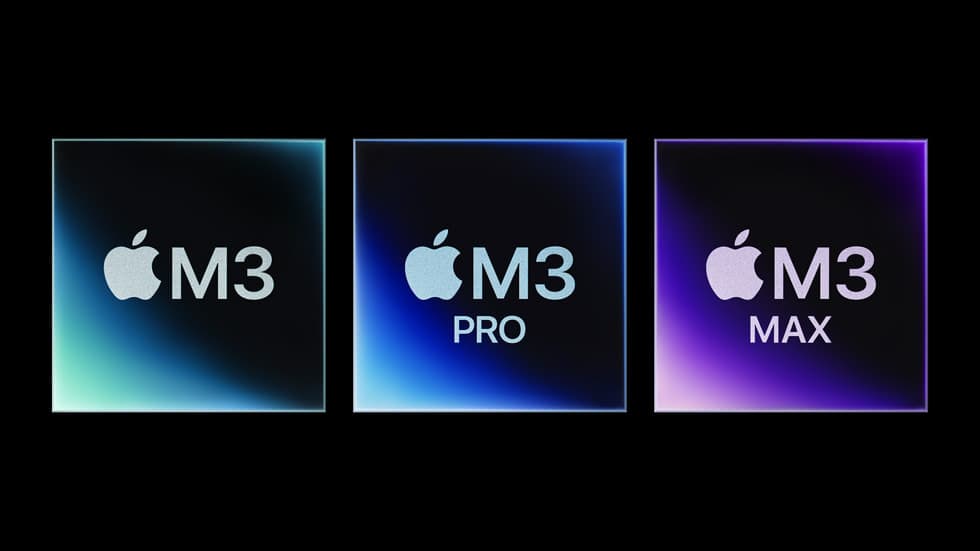 Apple M3 chip lineup against a black background