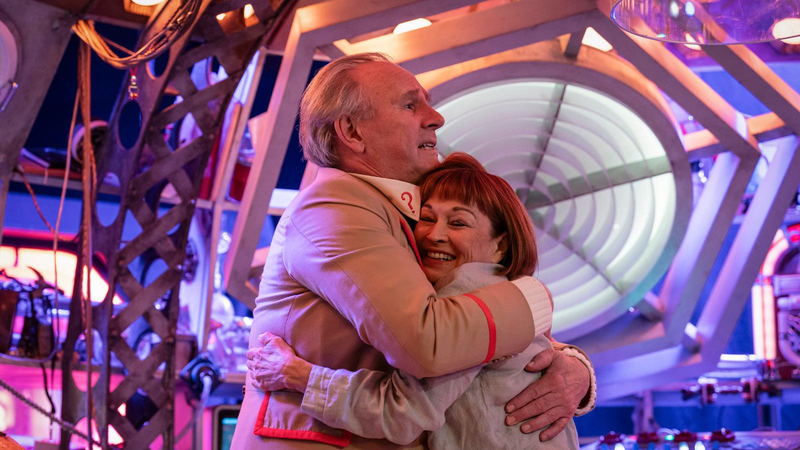 The Fifth Doctor embraces Tegan in Tales of the TARDIS.