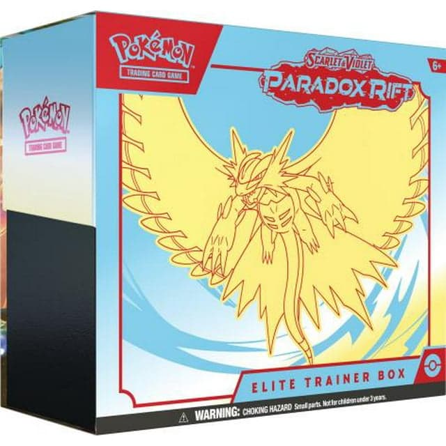 Pokémon Scarlet and Violet ETB with Roaring Moon on packaging