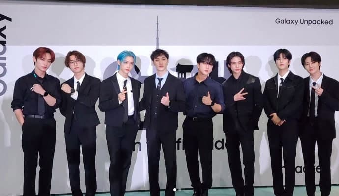 K-pop group Stray Kids at a red carpet event.