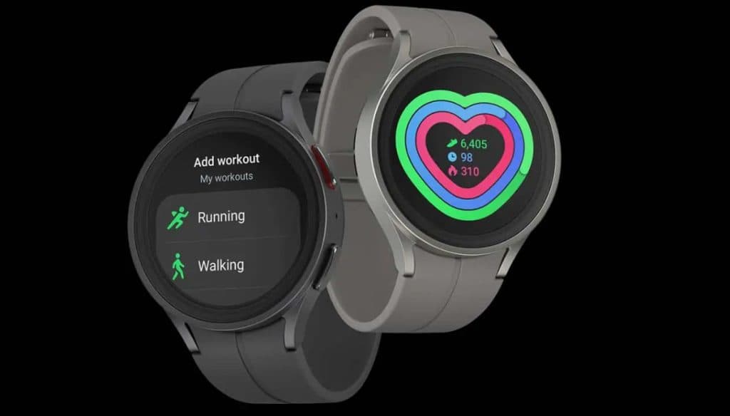 Samsung Galaxy Watch 5 Pro in two colors against a black background