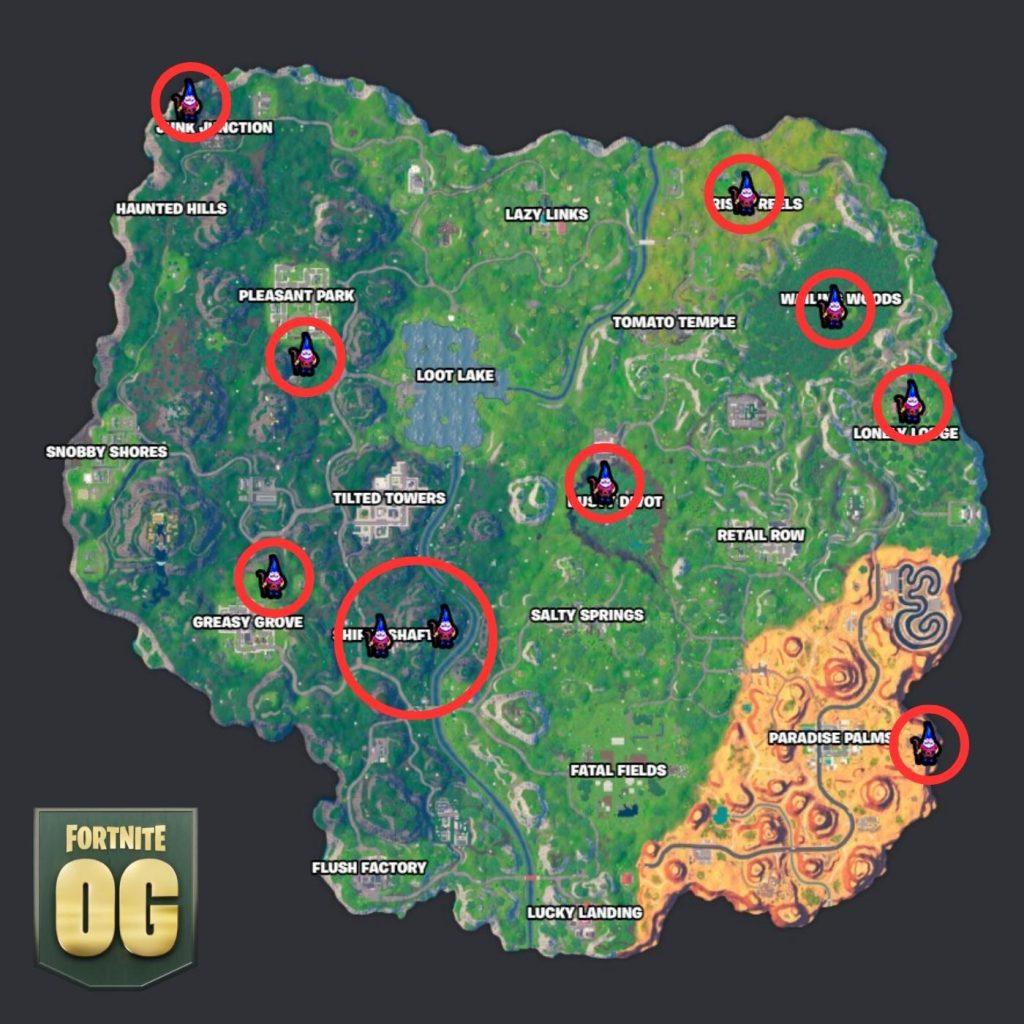 OG Fortnite map Gnome Locations