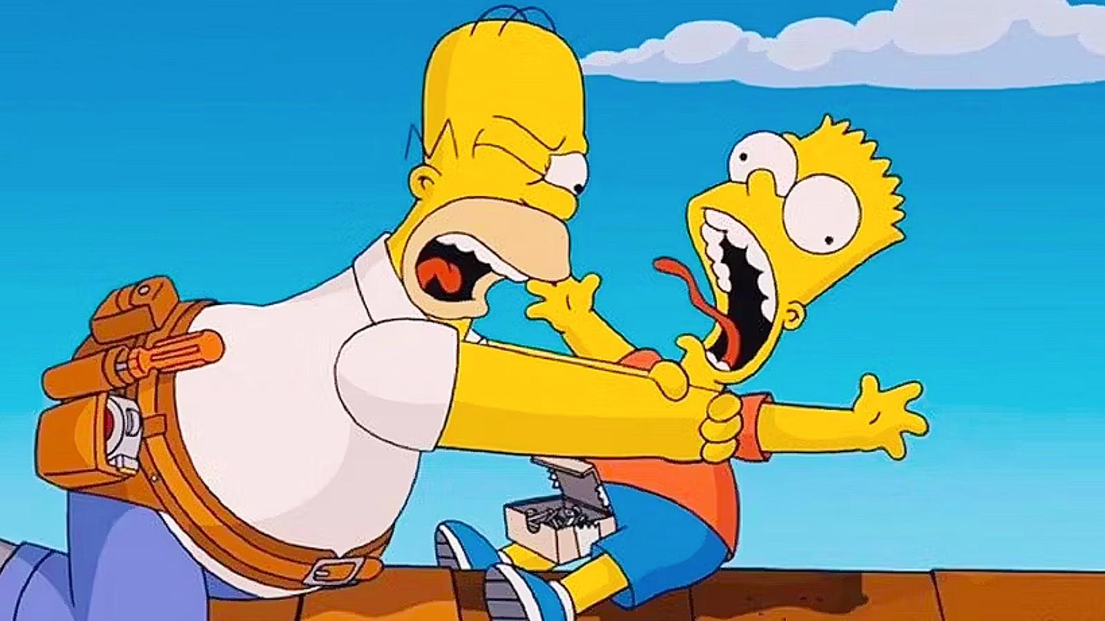 Homer strangling Bart in The Simpsons