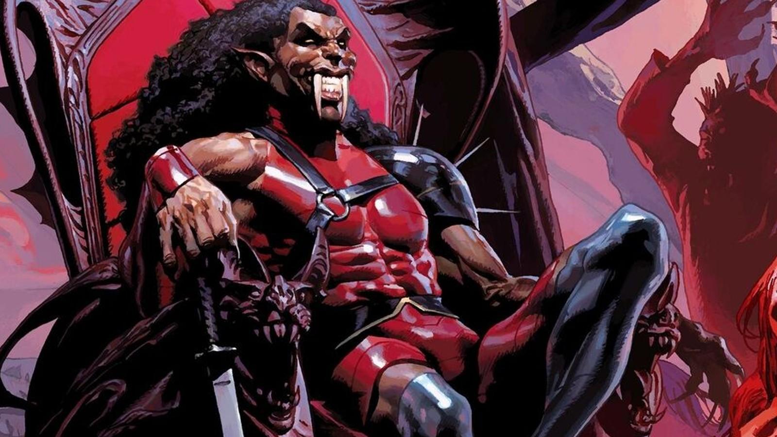 Blade sitting on a throne in the comics.