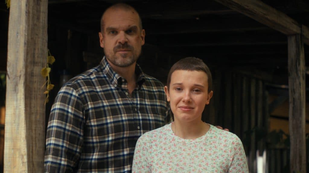David Harbour as Jim Hopper and Millie Bobby Brown as Eleven in Stranger Things 4