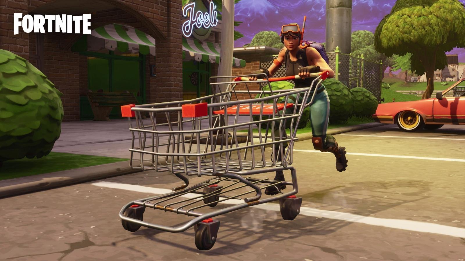 Fortnite player riding a Shopping Cart