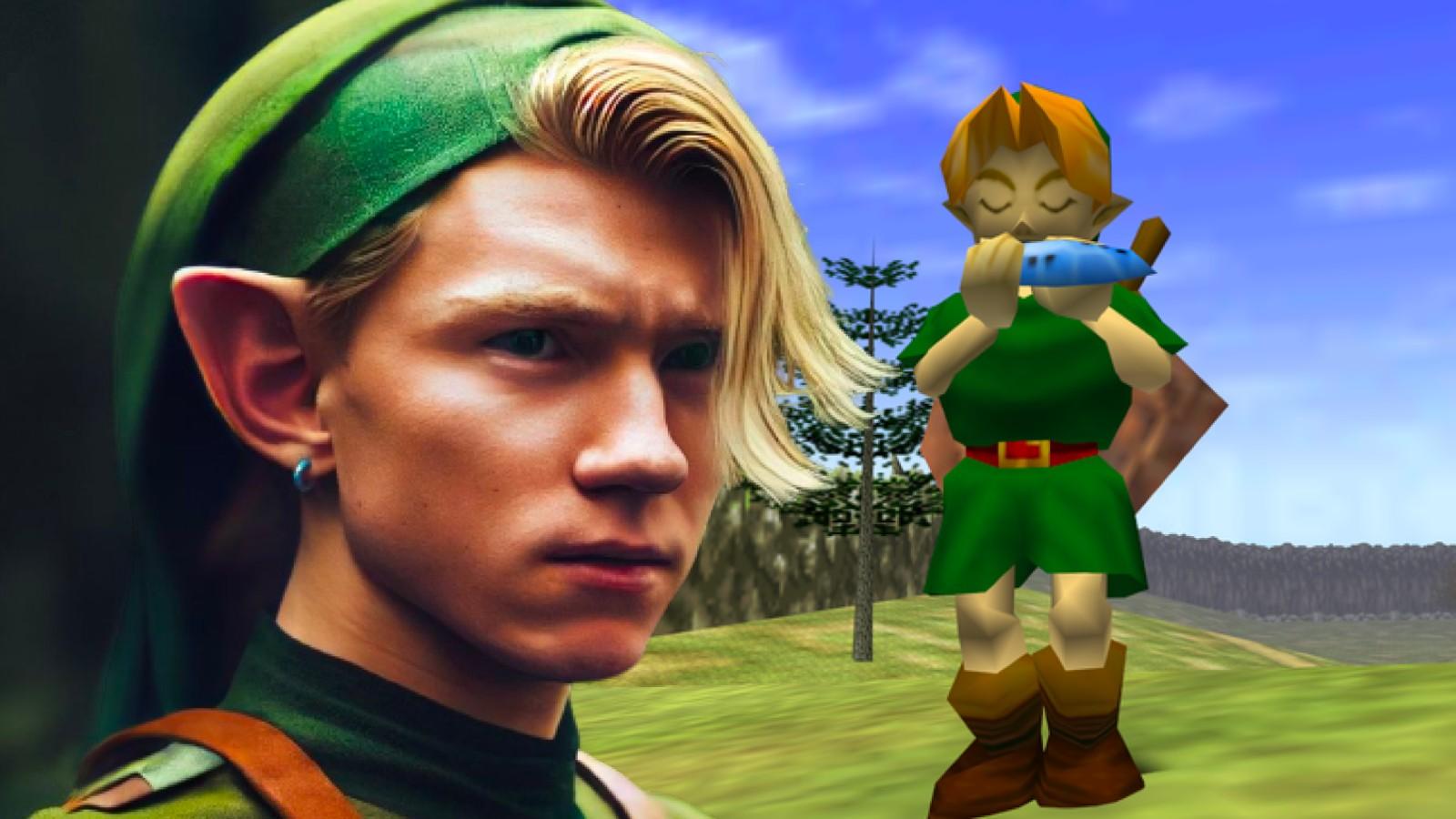 Tom Holland as Link in Zelda concept art and an image from Ocarina of Time