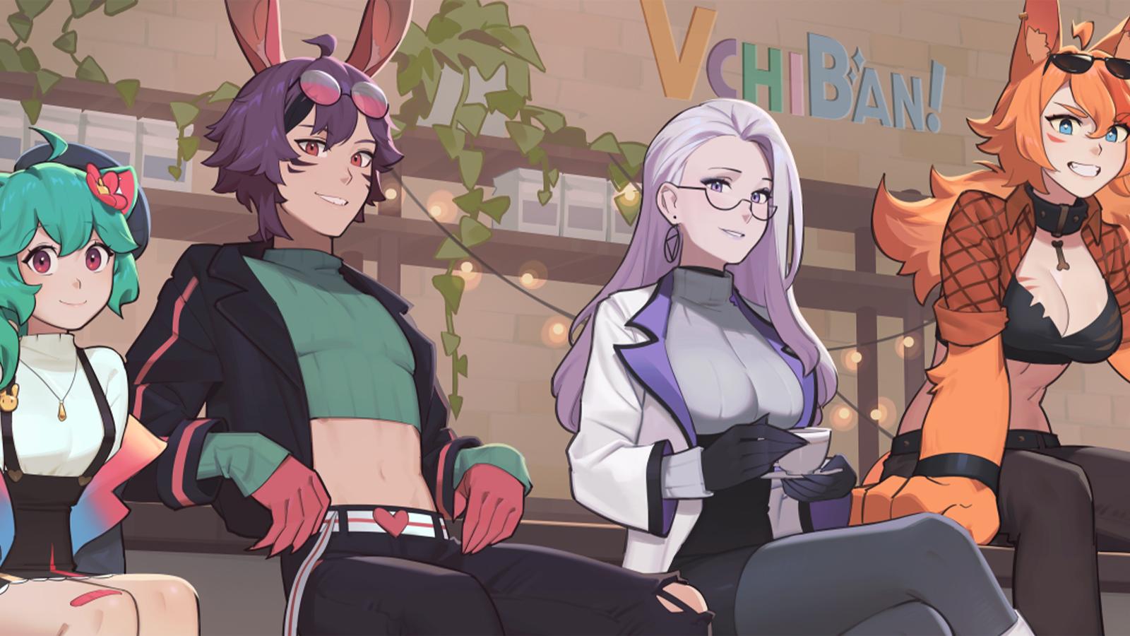 VchiBan's four VTubers, Rose, Shia, Candii, and Buff sitting in cafe