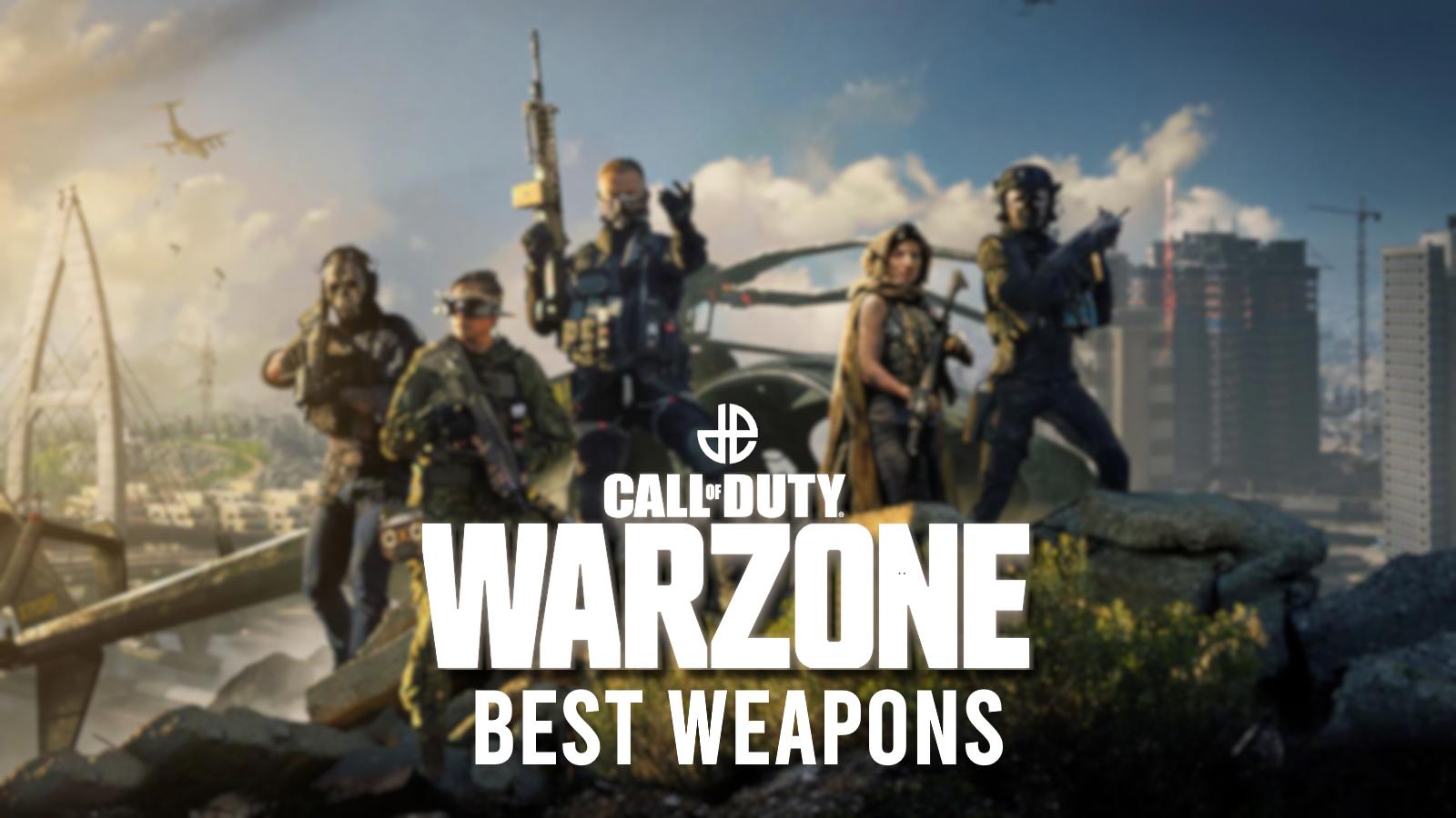 warzone and dexerto logo above best weapons subheader in front of blurred promo art.