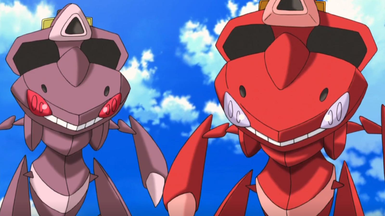 Genesect's normal and shiny variants as seen in Pokemon's 16th movie.