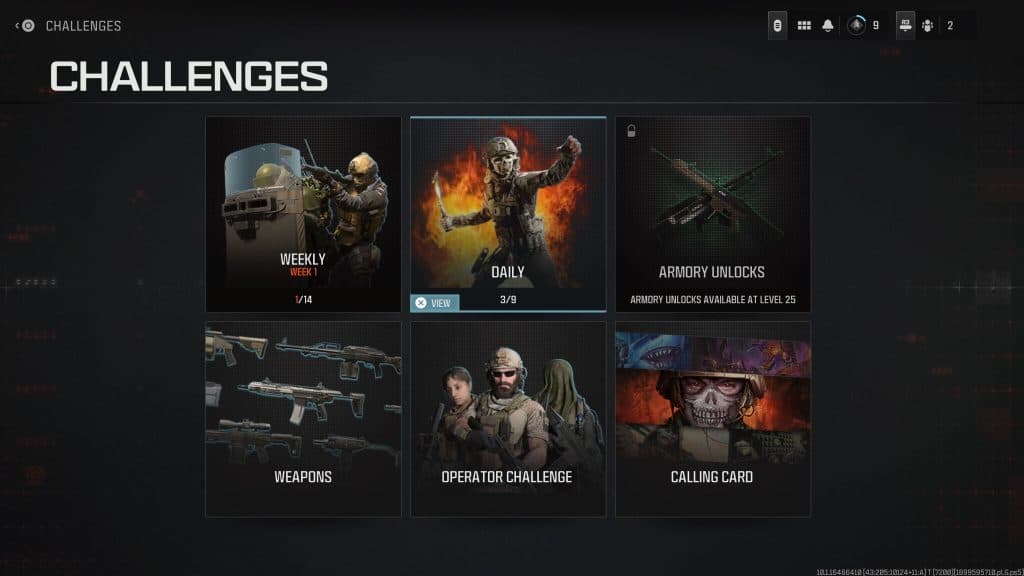 Armory Unlocks and Challenges page in Modern Warfare 3
