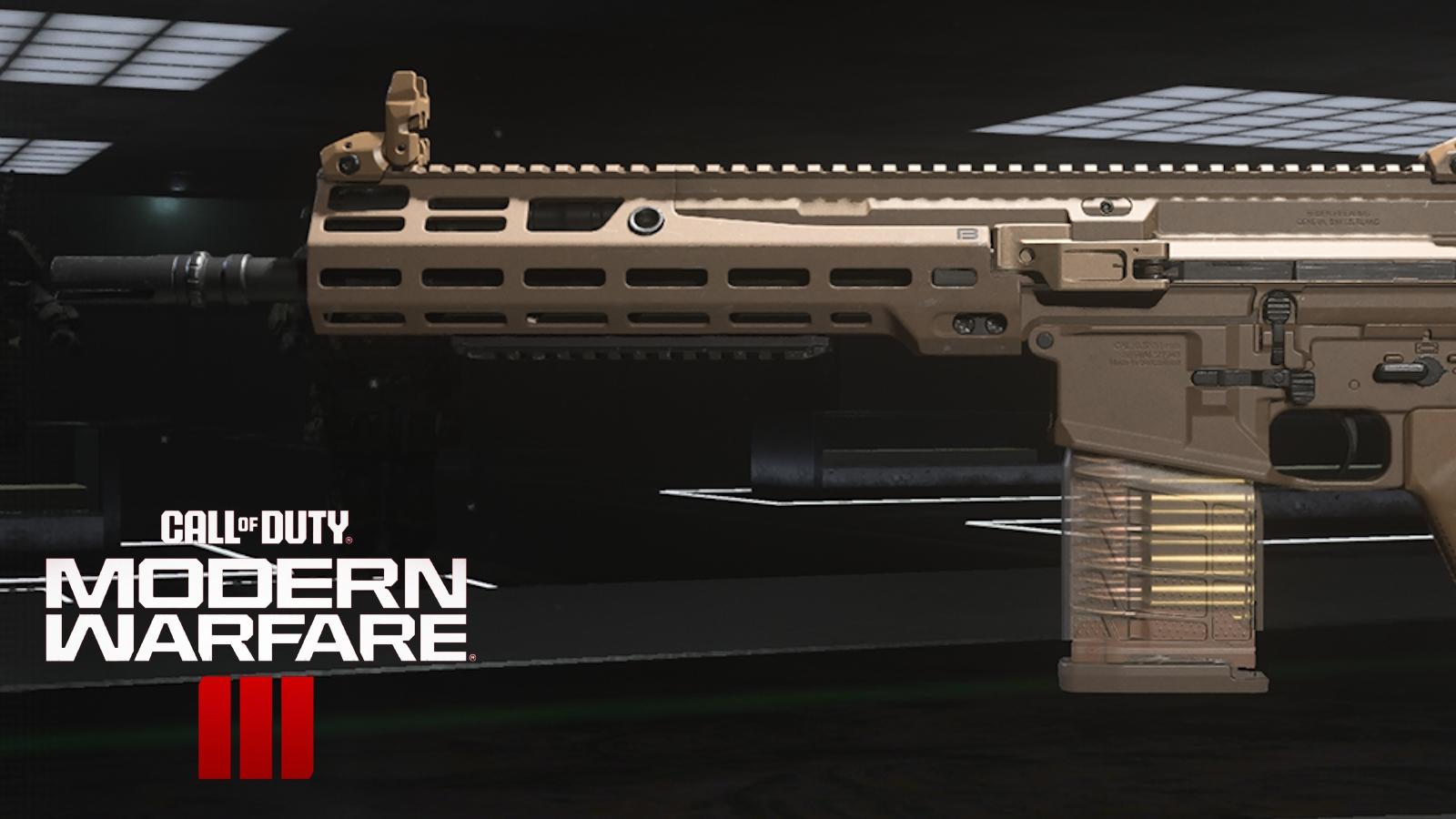 BAS-B battle rifle in Modern Warfare 3 next to game logo.