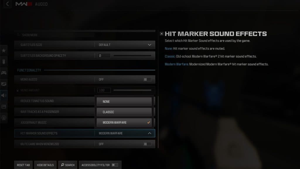an image of hitmarker sound options in mw3
