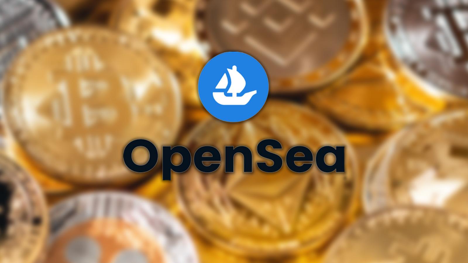 OpenSea Logo on top of crypto background