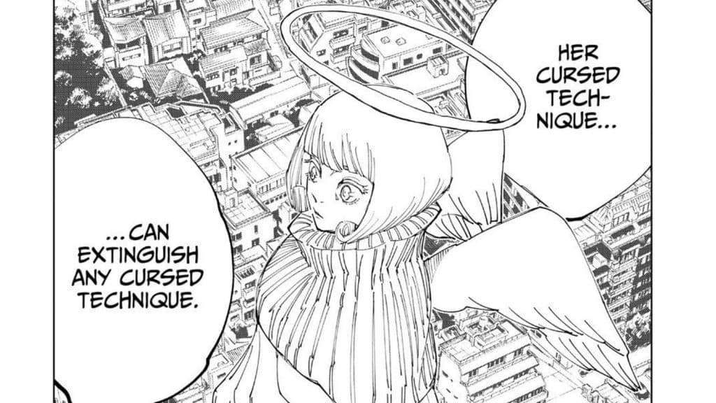 A Jujutsu Kaisen manga panel featuring Hana Kurusu Angel