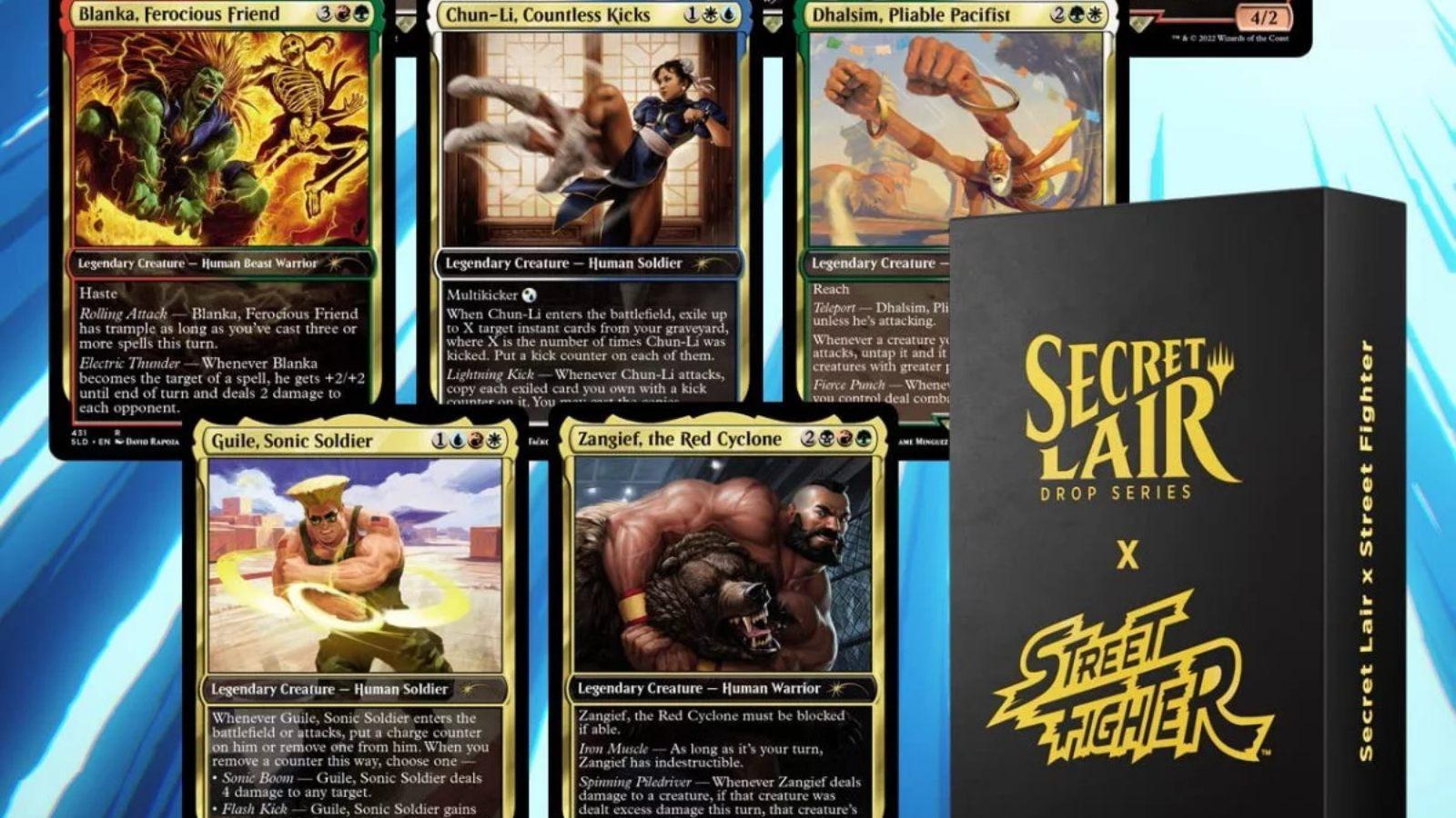 MTG Street Fighter Secret Lair box and cards
