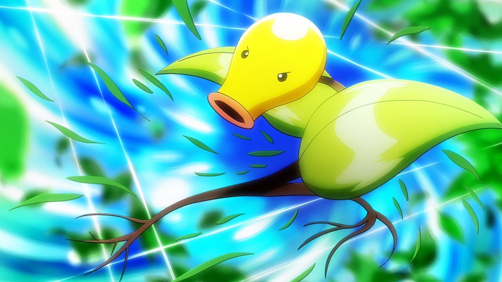Bellsprout in a battle from the Pokemon anime