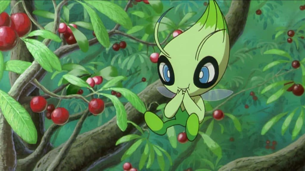 Celebi eating berries in the Pokemon anime movie