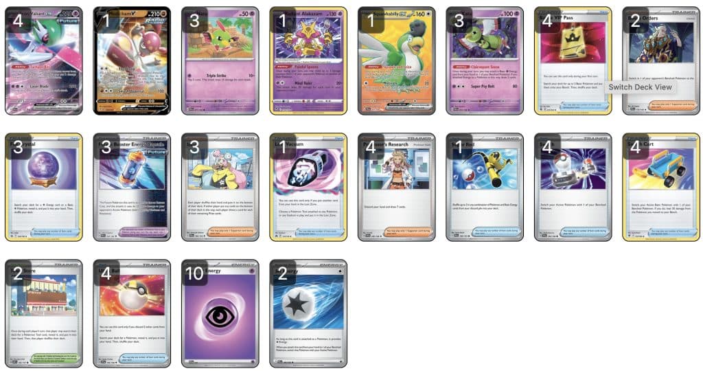 Pokemon TCG Iron Valiant Ex deck list of card images