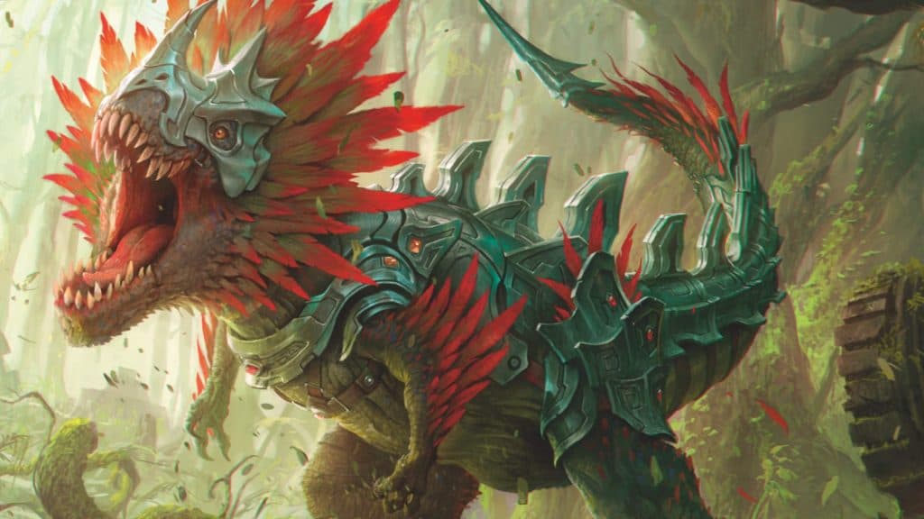 MTG Ixalan best cards header - hulking raptor feathered